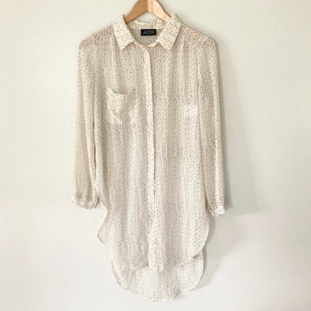 Astr Tunic Button Down Top Side Split Semi Shear - image 1